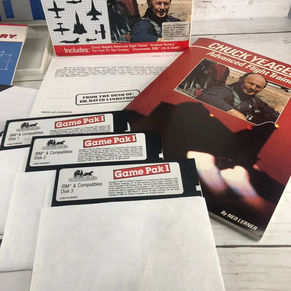 Toolworks Game Pak I IBM PC Vintage Big Box 5 Games Chuck Yeager Hunt Red